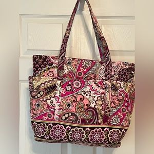 RETIRED Very Berry Paisley Tri Pocket Tote LARGE 18x13.